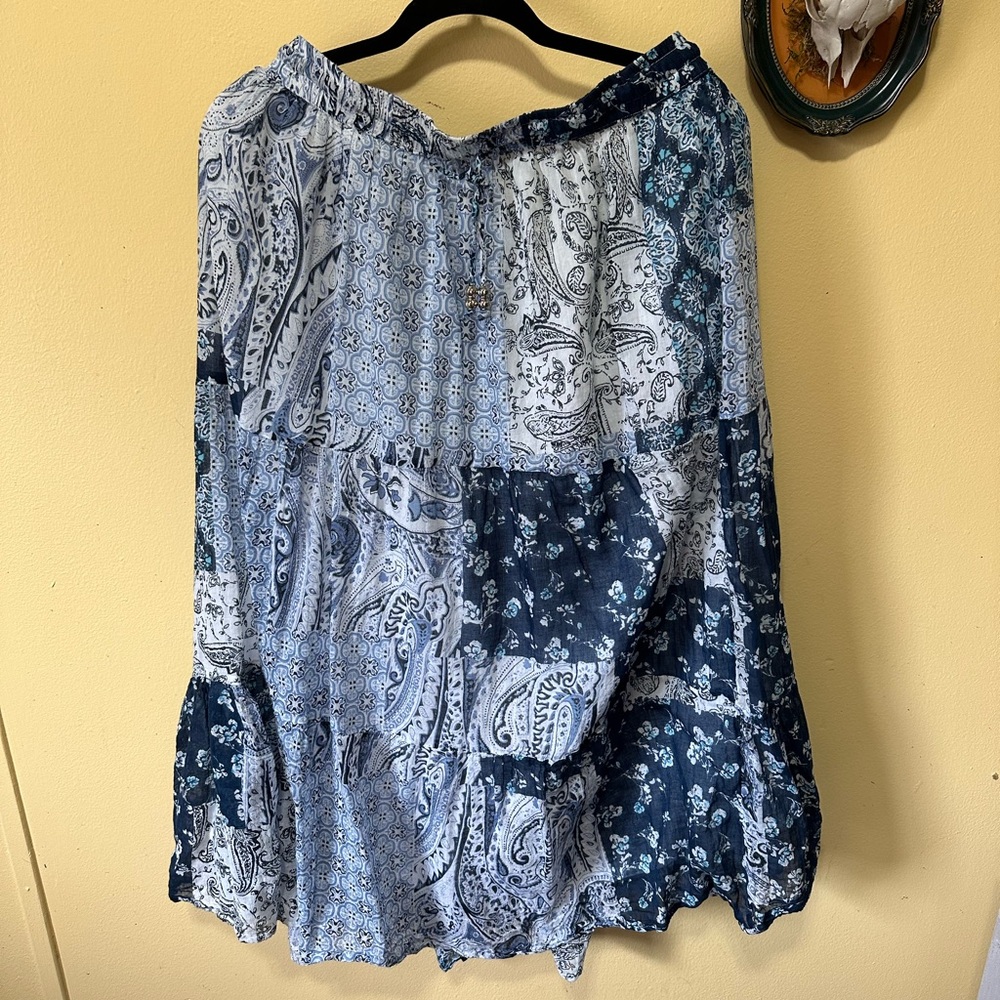 KEREN hart Blue and White Paisley Maxi Skirt